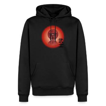 Samurai Roter Mond - Sonnenuntergang Samurai Design - Männer Premium Bio Hoodie - Schwarz - Vorne - Nico (187cm)