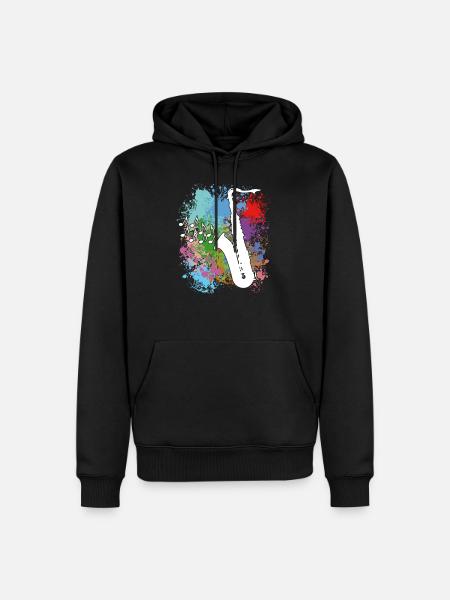 Saxofon auf Farbklecksen - Männer Premium Bio Hoodie - Schwarz