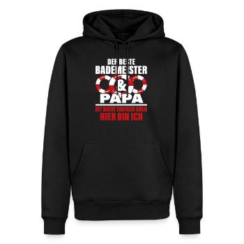 Der beste Badermeister und Papa ist nicht einfach - Männer Premium Bio Hoodie - Schwarz - Vorne - Nico (187cm)