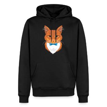 Porträt einer lustigen Ingwerkatze mit Fliege - Männer Premium Bio Hoodie - Schwarz - Vorne - Nico (187cm)