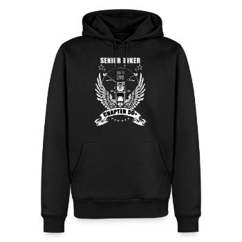 4 - senior biker 4.png - Sweat à capuche Premium bio Homme - noir - Devant - Nico (187cm)
