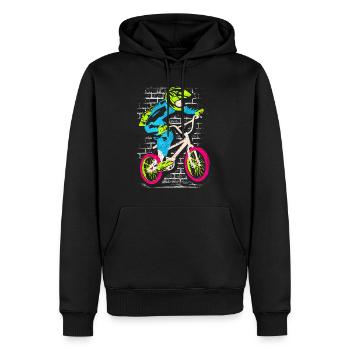 BMX Fahrrad | Buntes BMX - BMX Fahrer - Männer Premium Bio Hoodie - Schwarz - Vorne - Nico (187cm)