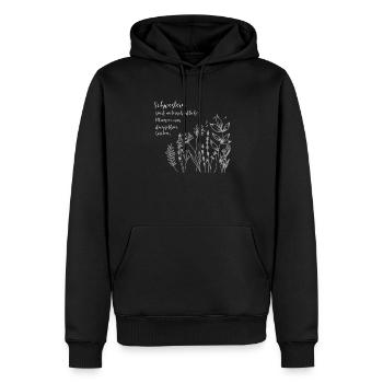 Dicton des sœurs avec des fleurs sauvages - Sweat à capuche Premium bio Homme - noir - Devant - Nico (187cm)