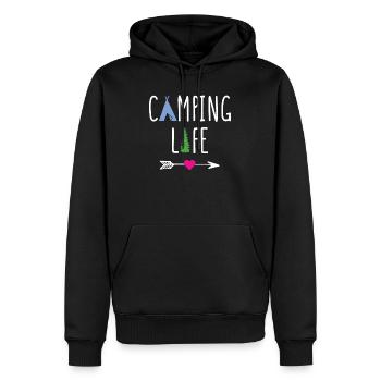 La vie en camping - Sweat à capuche Premium bio Homme - noir - Devant - Nico (187cm)