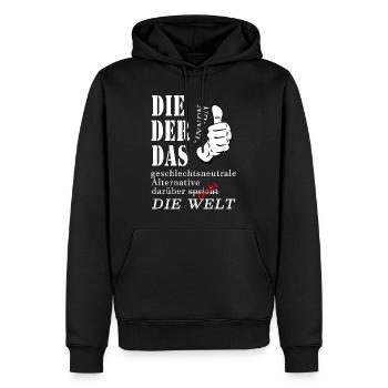 DIE DER DAS über die die Welt spricht lacht Gender - Männer Premium Bio Hoodie - Schwarz - Vorne - Nico (187cm)