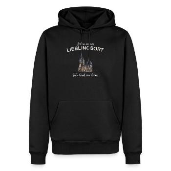 Ich denk an dich! Sehen uns, Aachener Dom - Männer Premium Bio Hoodie - Schwarz - Vorne - Nico (187cm)