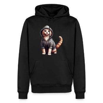 Chat portant un sweat à capuche - Sweat à capuche Premium bio Homme - noir - Devant - Nico (187cm)