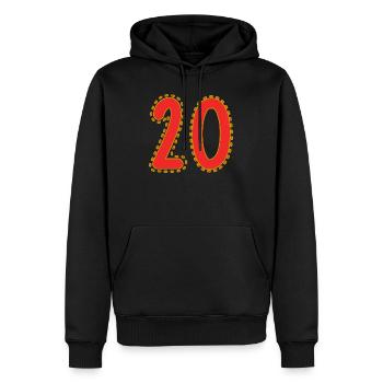 20. 20 ANS. 20e ANNIVERSAIRE. ANNIVERSAIRE 20 ANS. - Sweat à capuche Premium bio Homme - noir - Devant - Nico (187cm)
