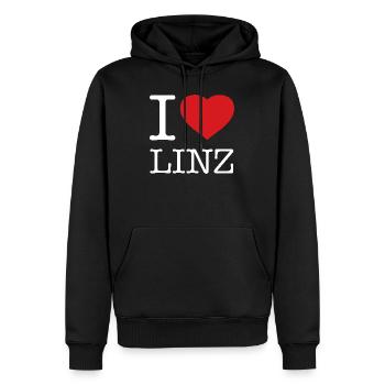 I LOVE LINZ - Männer Premium Bio Hoodie - Schwarz - Vorne - Nico (187cm)