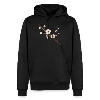 Branche de fleur de prunier – élégance délicate au printemps - Sweat à capuche Premium bio Homme - noir - Devant - Nico (187cm)