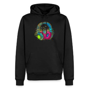 Lebendiges abstraktes Kopfhörerdesign - Männer Premium Bio Hoodie - Schwarz - Vorne - Nico (187cm)