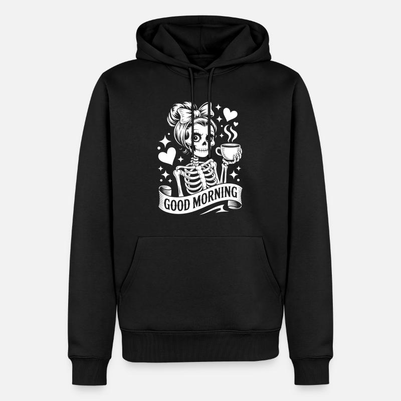 Bonjour squelette avec du café - Sweat à capuche Premium bio Homme - noir