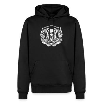 Wappenhund mit Lorbeer - Männer Premium Bio Hoodie - Schwarz - Vorne - Nico (187cm)
