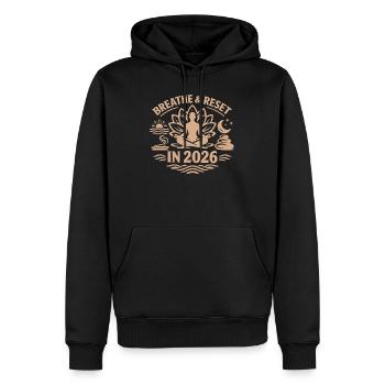 Atmung und Neustart | gute Vorsätze 2026 - Männer Premium Bio Hoodie - Schwarz - Vorne - Nico (187cm)