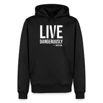 Vis dangereusement Citation de Nietzsche Tee - Sweat à capuche Premium bio Homme - noir - Devant - Nico (187cm)