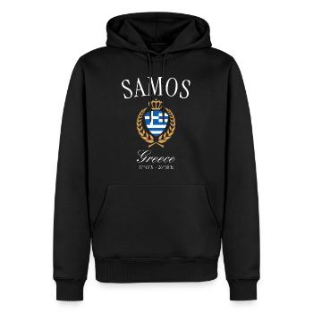 Samos Griechenland Wappen Krone – Reise Souvenir - Männer Premium Bio Hoodie - Schwarz - Vorne - Nico (187cm)