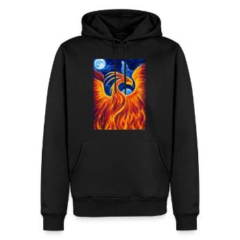 Flammender Phönix in der Nacht - Männer Premium Bio Hoodie - Schwarz - Vorne - Nico (187cm)