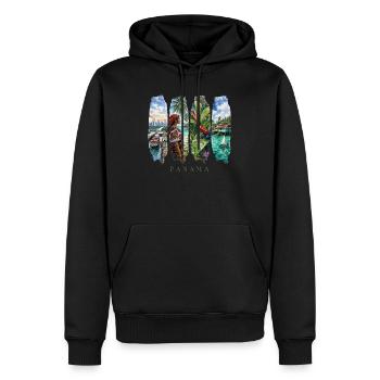 Voyage de vacances au Panama – Ville de canal et motif culturel - Sweat à capuche Premium bio Homme - noir - Devant - Nico (187cm)