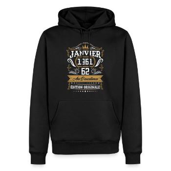 Janvier 1961 62 Ans Rétro Cadeau D'anniversaire - Sweat à capuche Premium bio Homme - noir - Devant - Nico (187cm)