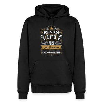 Mars 1978 45 Ans Rétro Cadeau D'anniversaire - Sweat à capuche Premium bio Homme - noir - Devant - Nico (187cm)