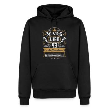 Mars 1980 43 Ans Rétro Cadeau D'anniversaire - Sweat à capuche Premium bio Homme - noir - Devant - Nico (187cm)