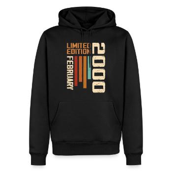Née en Février 2000 Rétro 2000 Anniversaire - Sweat à capuche Premium bio Homme - noir - Devant - Nico (187cm)