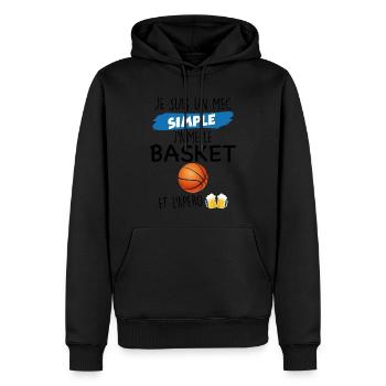 Mec Simple Basket Et apéro Cadeau Humour Homme - Sweat à capuche Premium bio Homme - noir - Devant - Nico (187cm)