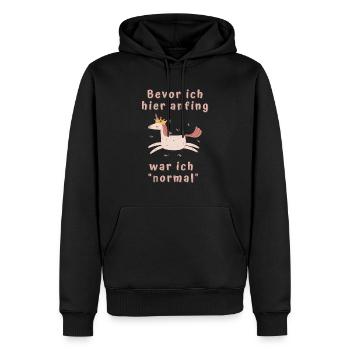Bevor ich hier anfing war ich normal - Männer Premium Bio Hoodie - Schwarz - Vorne - Nico (187cm)