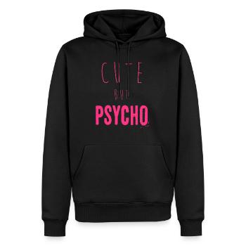 Dicton ironique - CUTE mais PSYCHO - Sweat à capuche Premium bio Homme - noir - Devant - Nico (187cm)