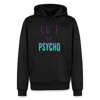 Dicton ironique - CUTE mais PSYCHO - Sweat à capuche Premium bio Homme - noir - Devant - Nico (187cm)