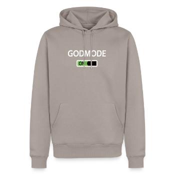 Godmode on - Männer Premium Bio Hoodie - Taupe - Vorne - Nico (187cm)