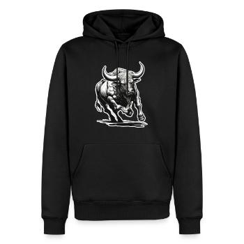 Stier / Bulle / Tier / Hörner / Stierkampf - Männer Premium Bio Hoodie - Schwarz - Vorne - Nico (187cm)