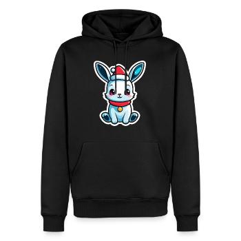Illustration de Noël lapin - Sweat à capuche Premium bio Homme - noir - Devant - Nico (187cm)