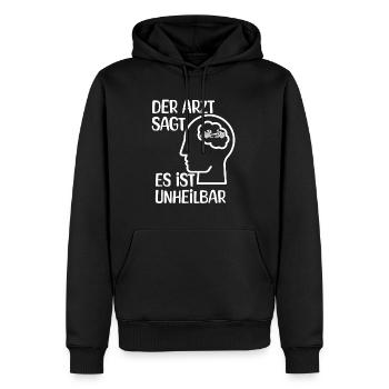 Moto - Le médecin dit que c’est incurable - Sweat à capuche Premium bio Homme - noir - Devant - Nico (187cm)