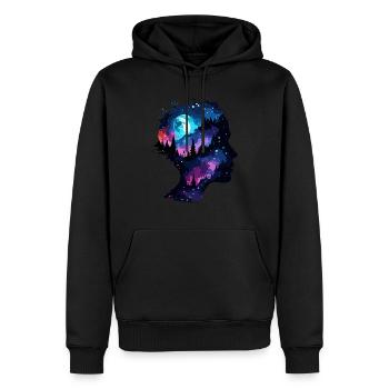 Silhouette / Wald / Porträt / Bäume / Person - Männer Premium Bio Hoodie - Schwarz - Vorne - Nico (187cm)