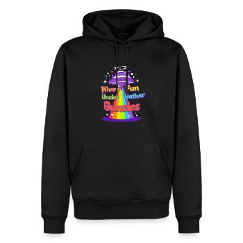 Oncle Pride Vibrant Guncle Ludique Gunclehood - Sweat à capuche Premium bio Homme - noir - Devant - Nico (187cm)