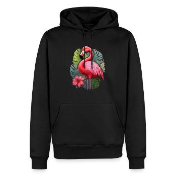 Flamingo mit tropischen Blättern - Männer Premium Bio Hoodie - Schwarz - Vorne - Nico (187cm)