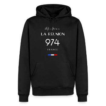 Das Leben ist besser in LA RÉUNION Nummer 974 Übersee - Männer Premium Bio Hoodie - Schwarz - Vorne - Nico (187cm)