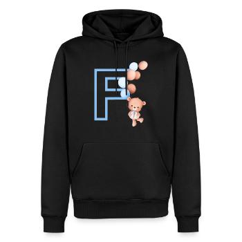 Lettre f bleue ours - Sweat à capuche Premium bio Homme - noir - Devant - Nico (187cm)
