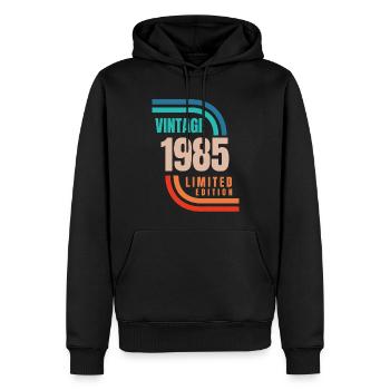 Édition limitée Millésime 1985 - Sweat à capuche Premium bio Homme - noir - Devant - Nico (187cm)