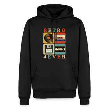 Retro 4Ever – Vintage-Medien-Nostalgie - Männer Premium Bio Hoodie - Schwarz - Vorne - Nico (187cm)