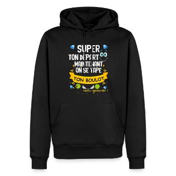 Collègue Départ On Se Tape Ton Boulot - Sweat à capuche Premium bio Homme - noir - Devant - Nico (187cm)