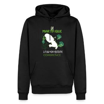 La Martinique La Plus Belle Histoire - Sweat à capuche Premium bio Homme - noir - Devant - Nico (187cm)
