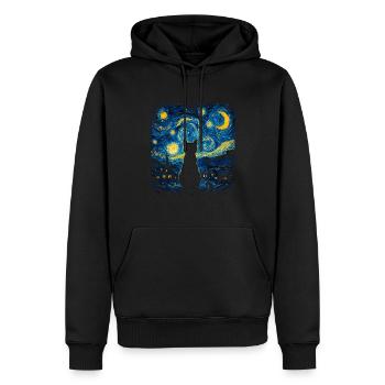 Silhouette de chat Nuit étoilée - Sweat à capuche Premium bio Homme - noir - Devant - Nico (187cm)