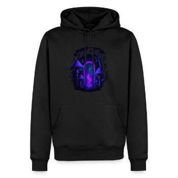 Psychedelischer Pilzwald - Magisches Portal - Männer Premium Bio Hoodie - Schwarz - Vorne - Nico (187cm)