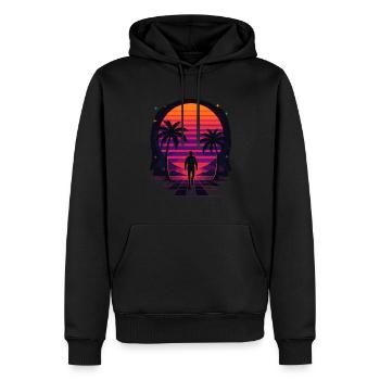 Synthwave Cowboy - Vêtements Désert - Sweat à capuche Premium bio Homme - noir - Devant - Nico (187cm)