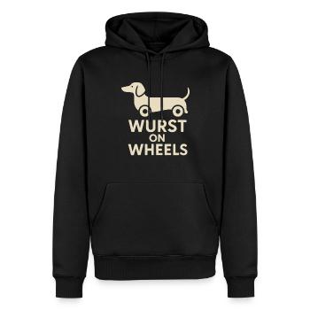 Sausage On Wheels Funny Dachshund - Men’s Premium Organic Hoodie - black - Front - Nico (187cm)