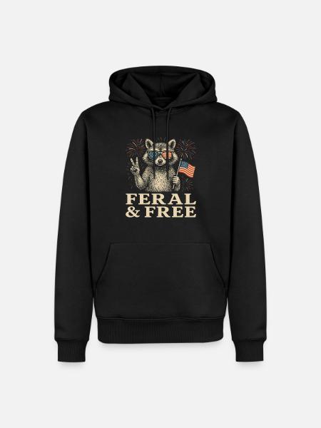 Raccoon sauvage et libre USA Patriotic - Sweat à capuche Premium bio Homme - noir