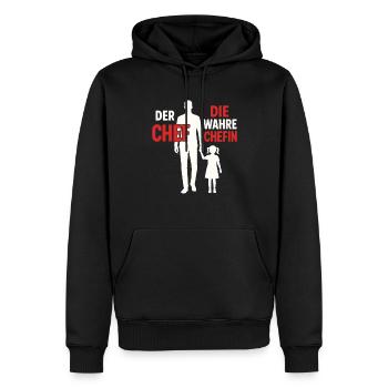 Der Chef – Die wahre Chefin - Männer Premium Bio Hoodie - Schwarz - Vorne - Nico (187cm)