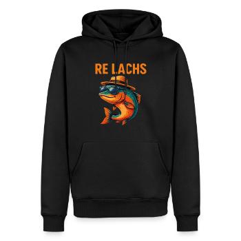 Re : Saumon – Drôle de poisson avec des lunettes de soleil - Sweat à capuche Premium bio Homme - noir - Devant - Nico (187cm)